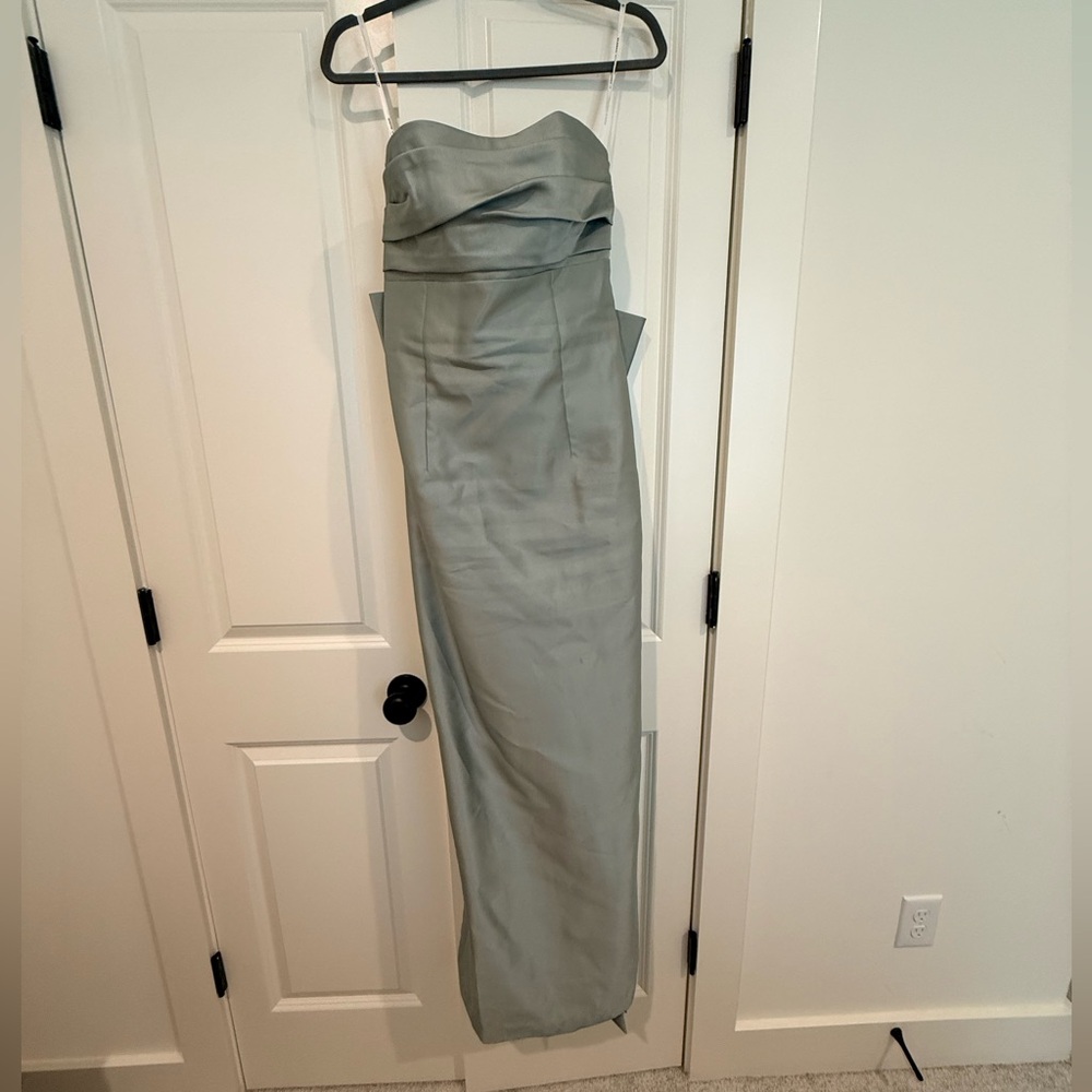 ALFRED SUNG Strapless Sage Green Column Gown